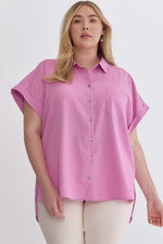 Entro Plus Button down hi-low top in pink