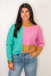 pink teal colorblock sweater