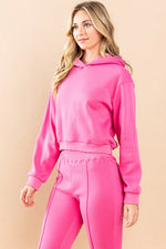 hot pink cropped hoodie pants set