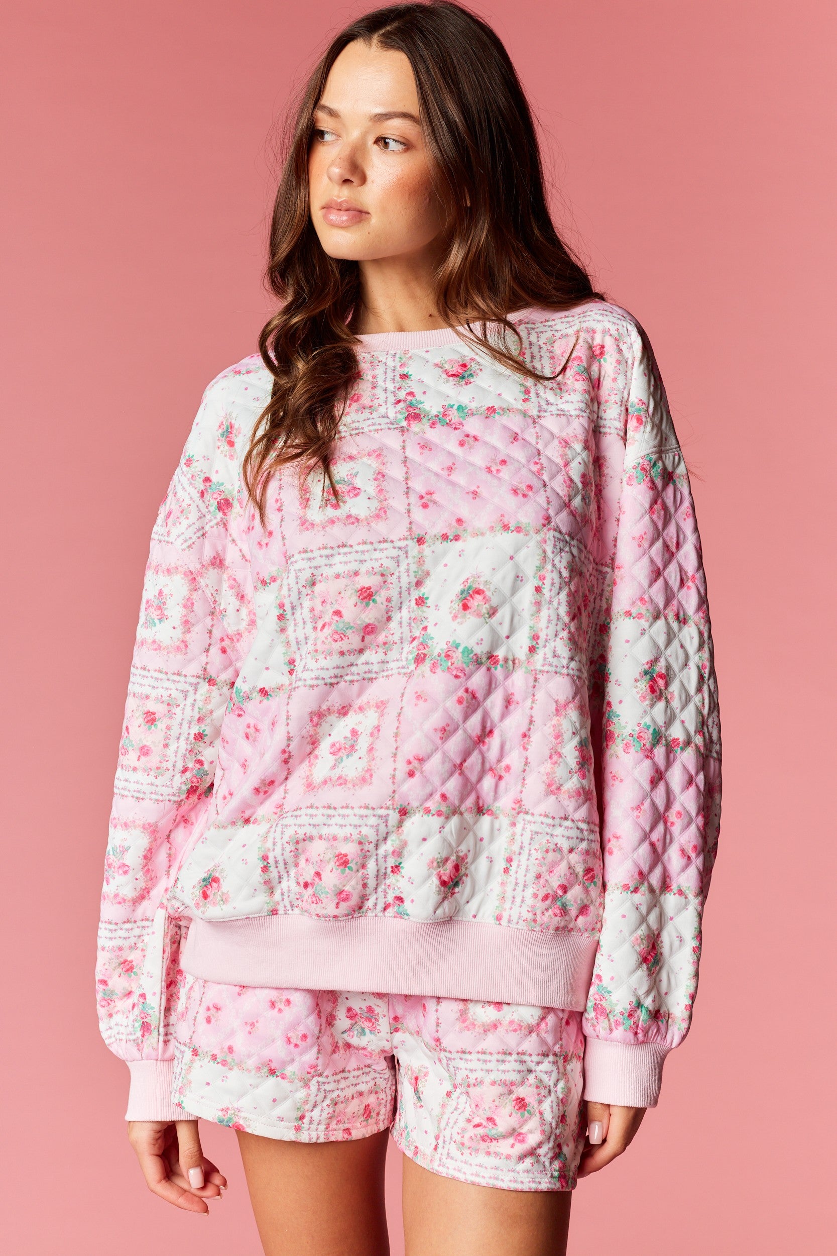 Quilted Patchwork Pink Floral Matching Shorts Set – Purple Door
