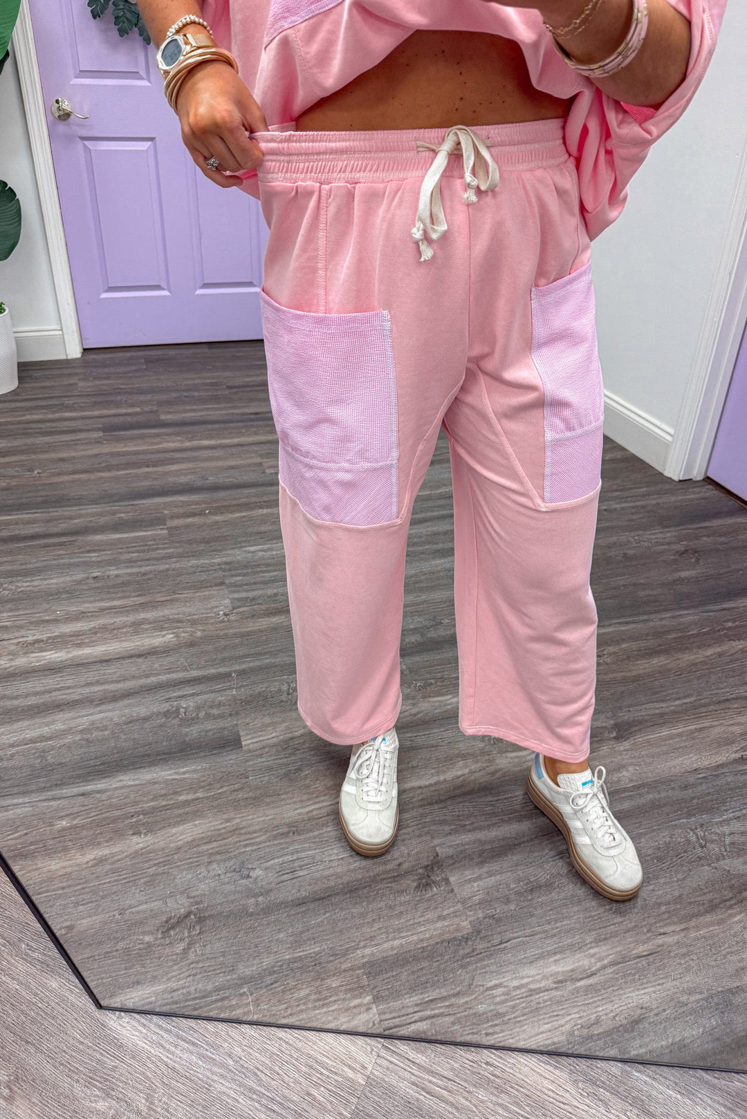 women's comfy cute pink gingham lounge set