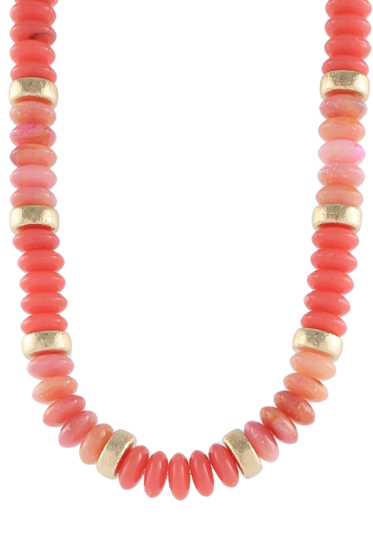 coral pink rondelle beaded necklace