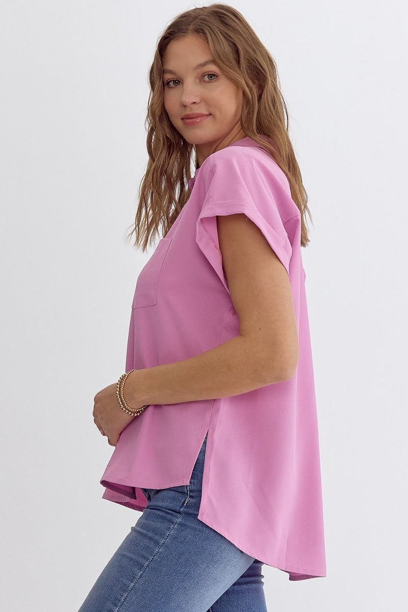 Entro Button down hi-low top in pink