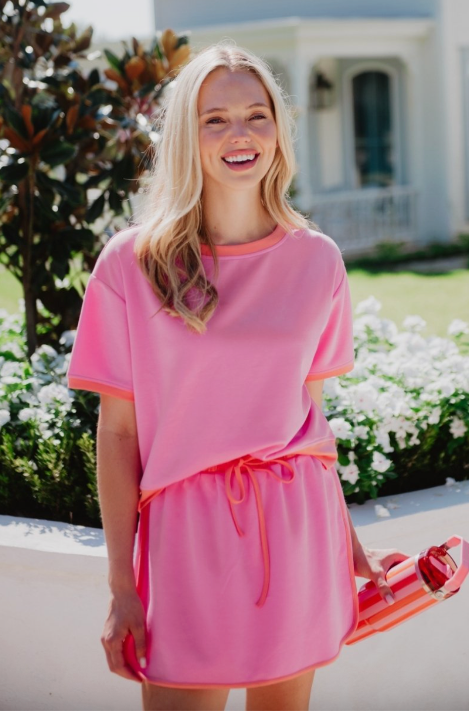 pink and orange matching skort set