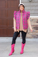 pink plaid puffer vest