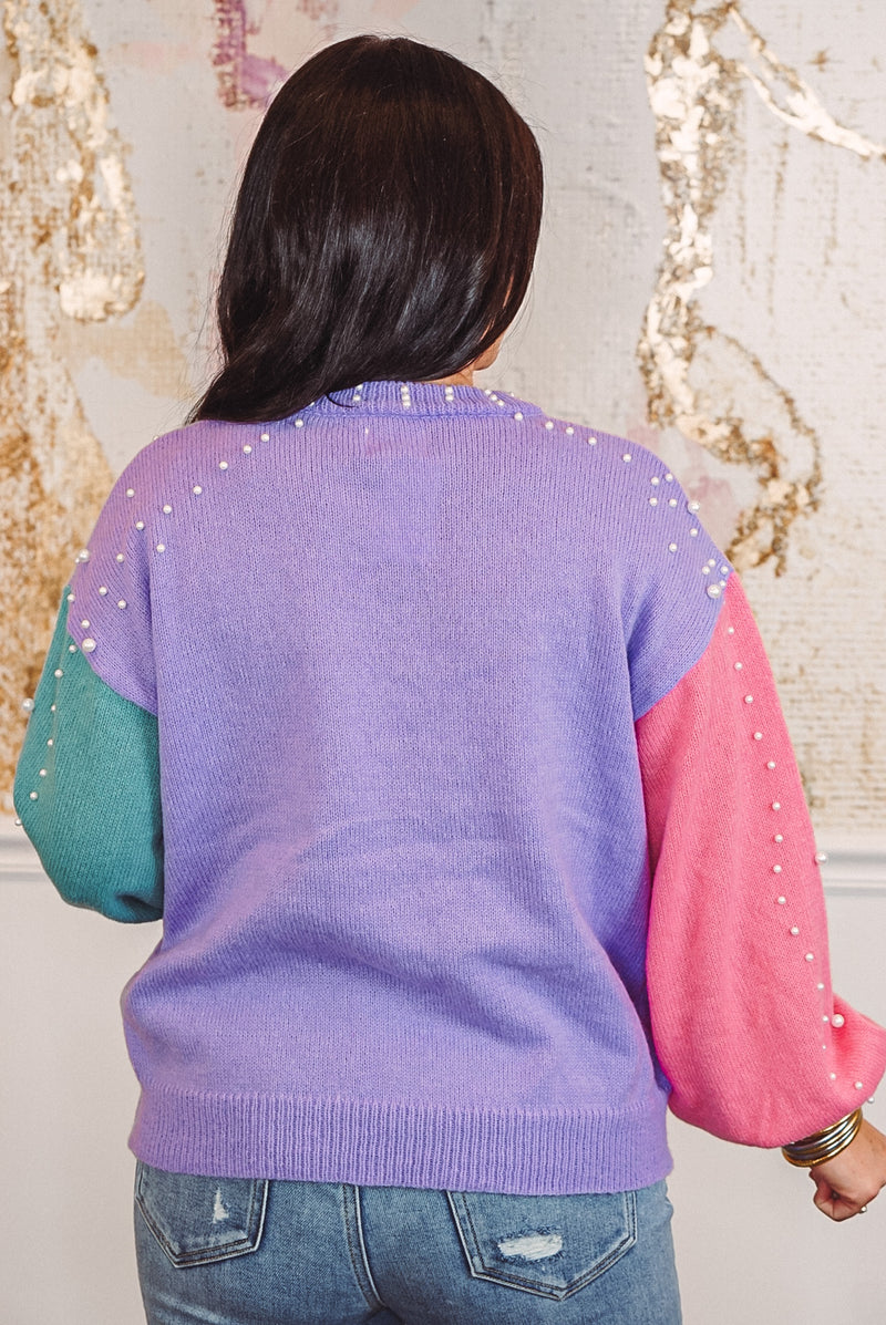 spring colorblock pearl sweater