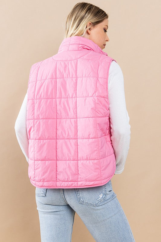 Pink Zip Front Quilted Puffer Vest | Purple Door | Commerce GA