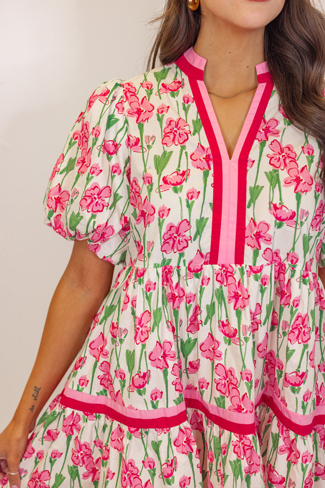 pink red floral babydoll dress