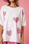 Peach Love California White boxy t-shirt with large pink rhinestone hearts