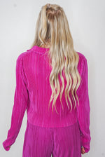 cropped pink satin pleated top