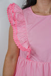 pink scalloped ruffle trim babydoll dress