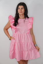 pink scalloped ruffle trim babydoll dress