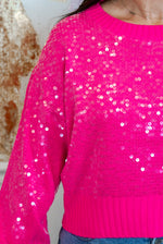 hot pink sequin cropped sweater