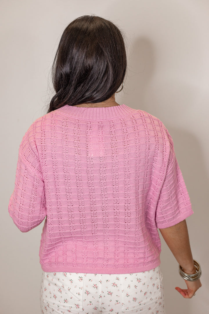 pink sweater knit cardigan top