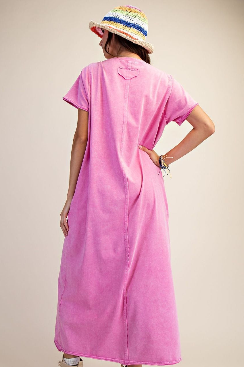 plus size washed pink cotton knit midi dress
