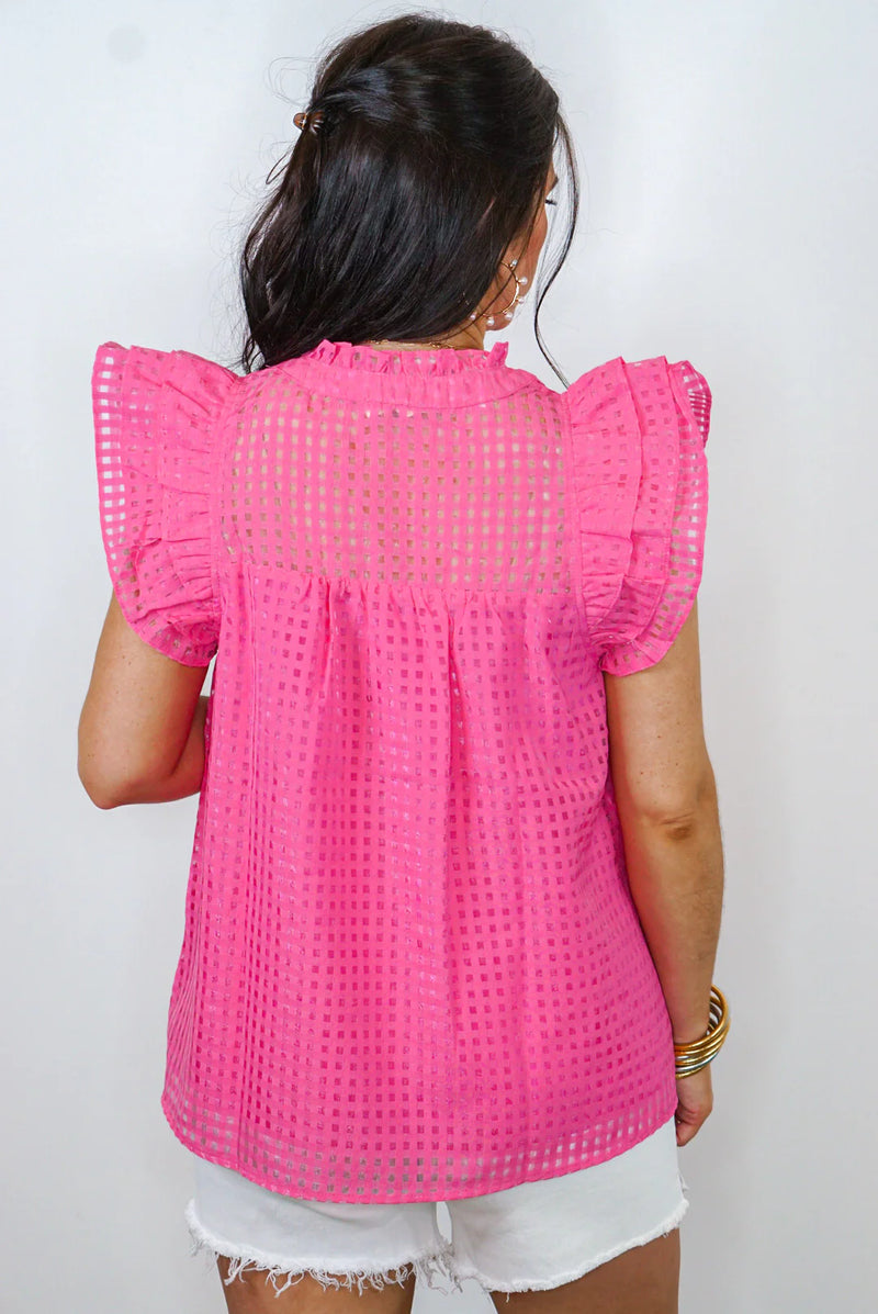 Hot pink dressy grid print top