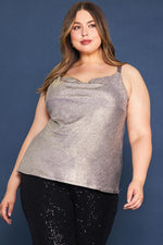 Skie Are Blue Metallic champagne sleeveless cowl neck top
