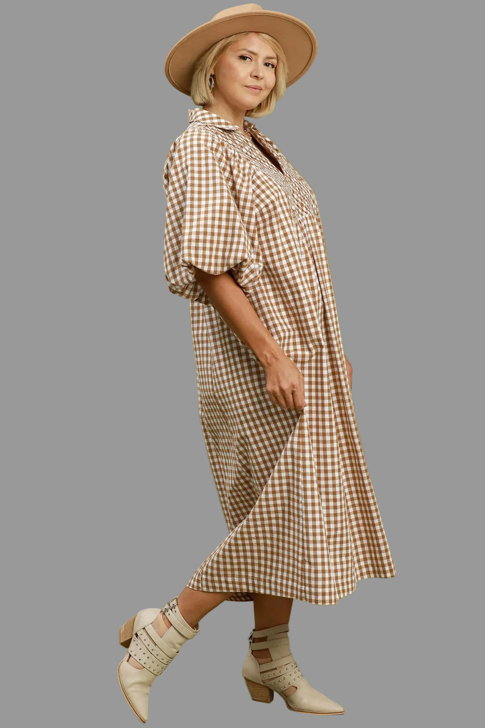 Umgee Plus Size Caramel Tan Gingham Midi Dress – Purple Door Boutique Umgee Plus Size Caramel Tan Gingham Midi Dress – Purple Door Boutique