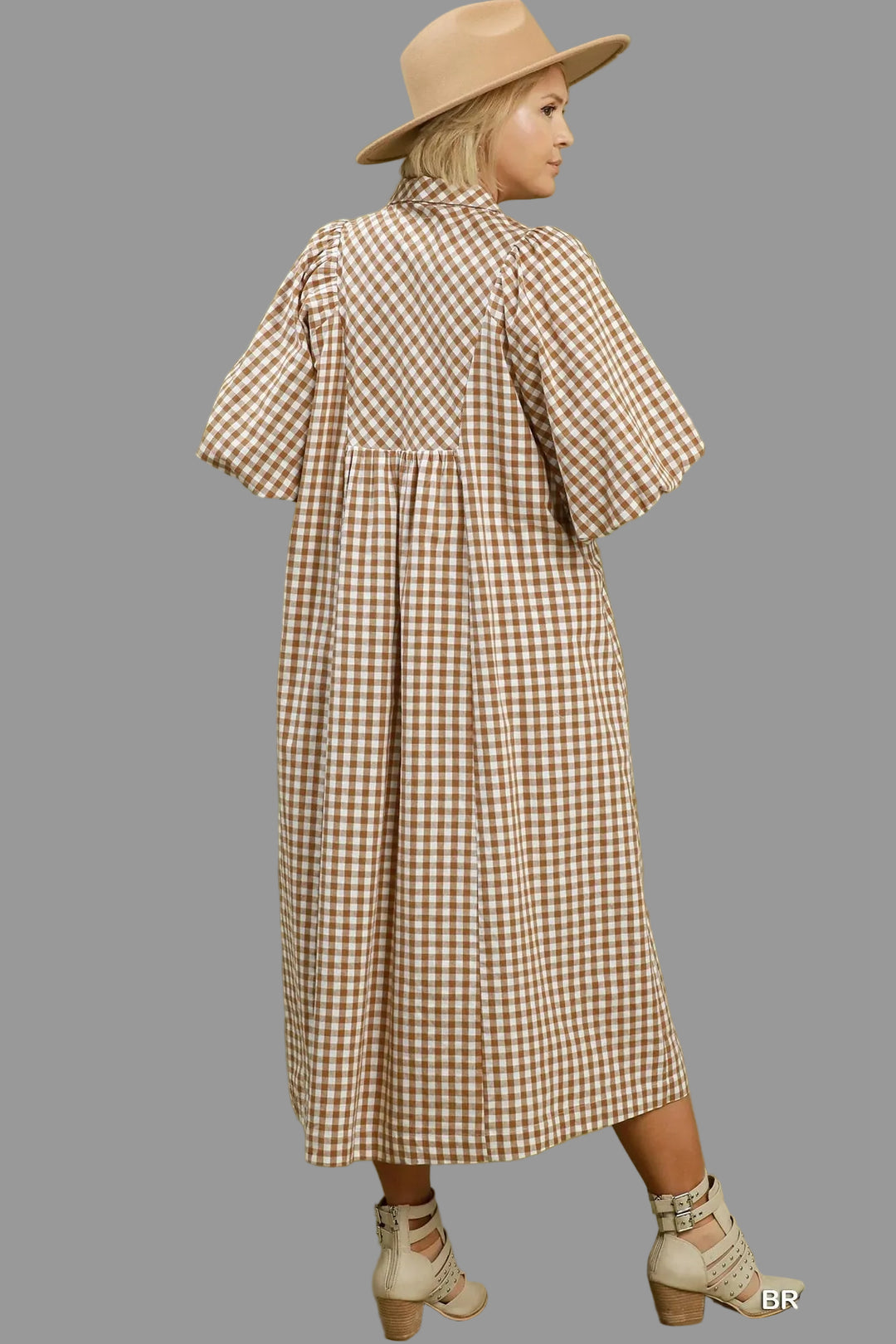 caramel gingham midi dress plus sizes