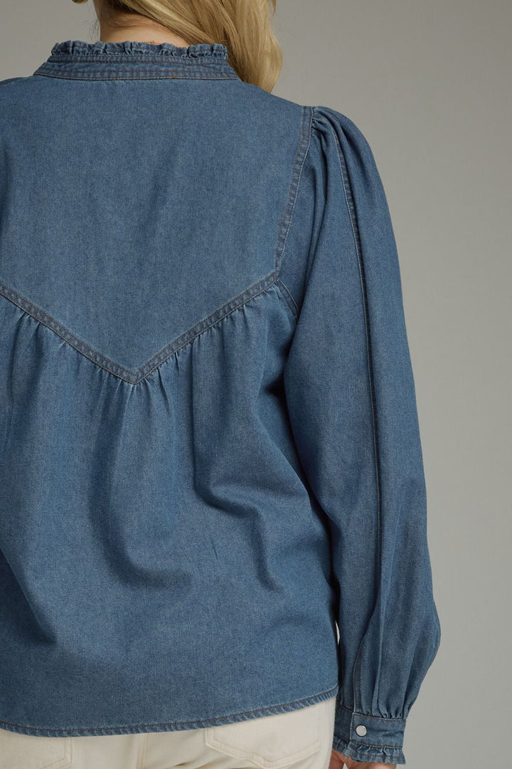 Entro plus size washed denim babydoll top with a relaxed silhouette