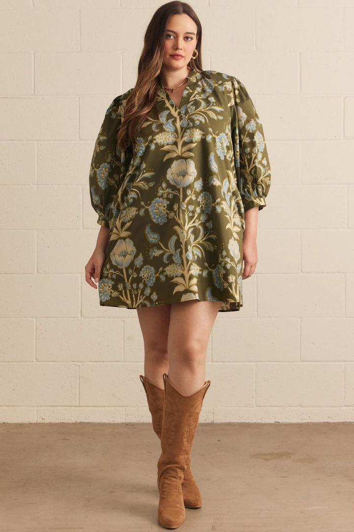 entro olive floral print plus size dress