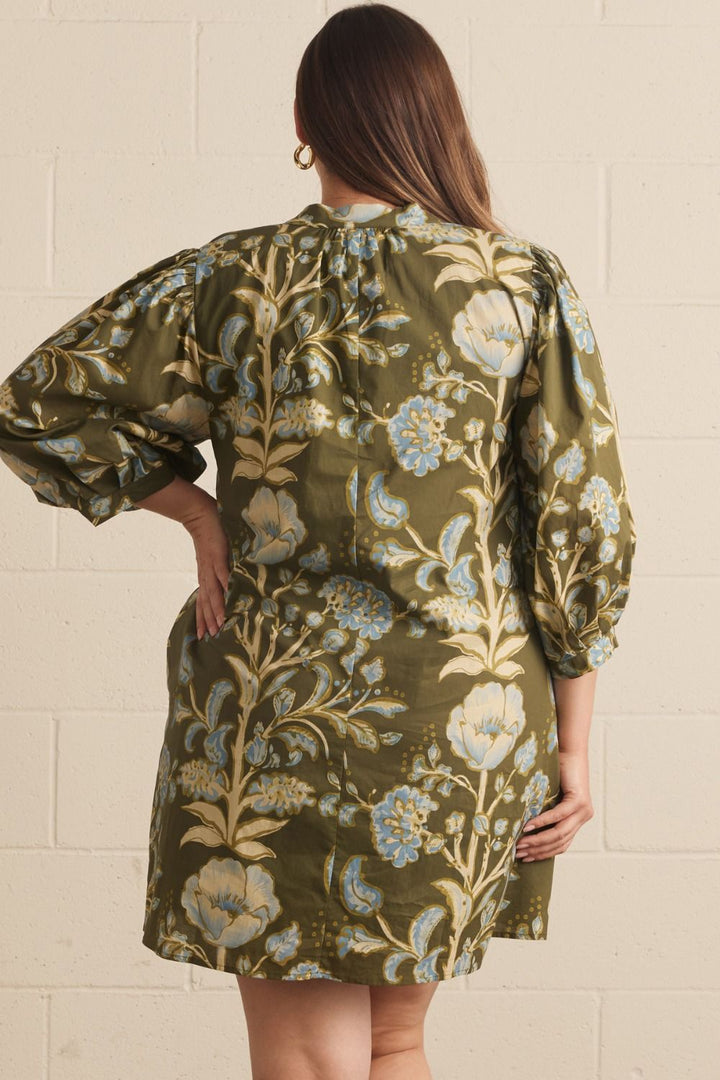 entro olive floral print plus dress back