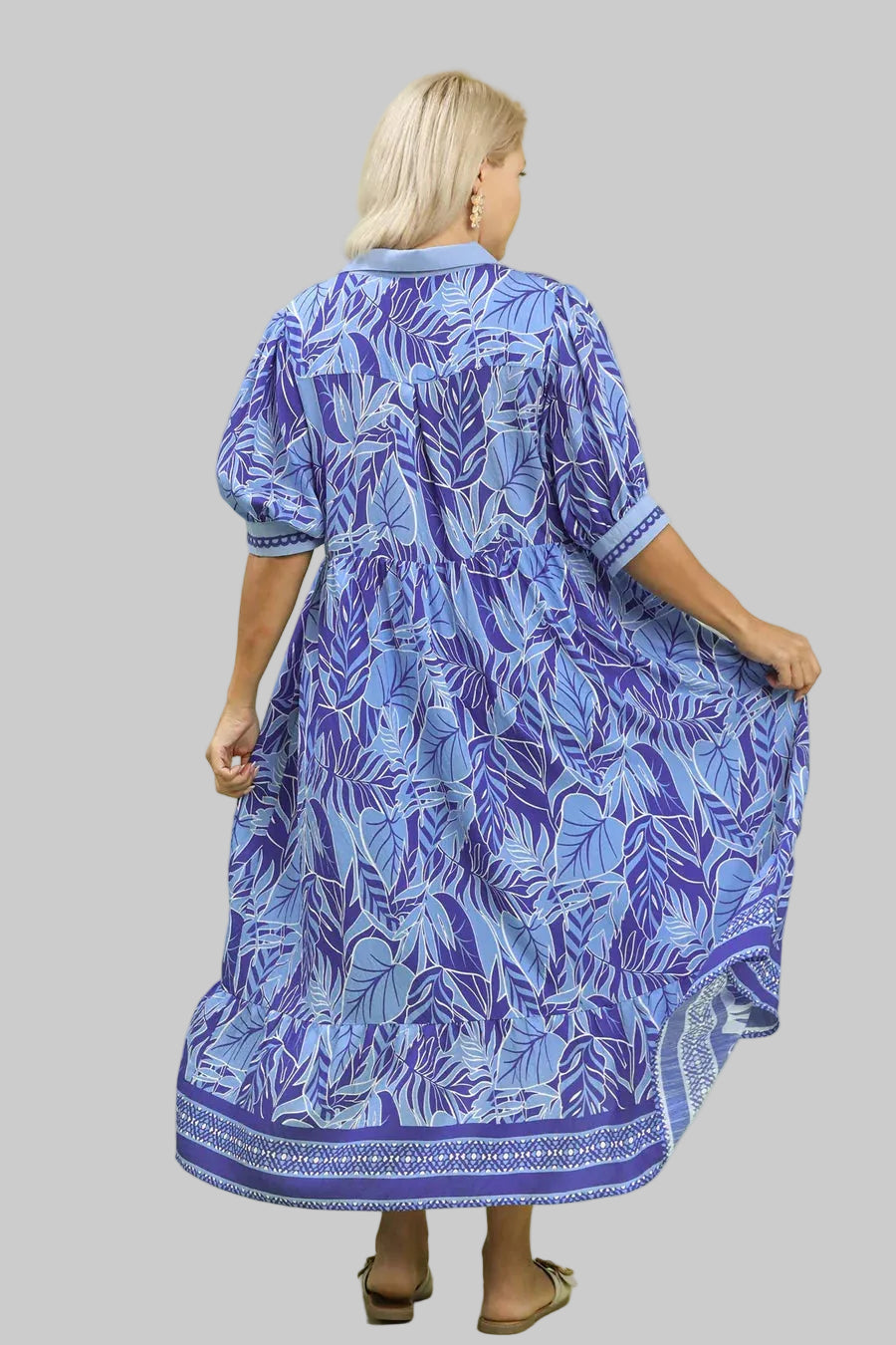 umgee blue palm tree print womens plus size dress