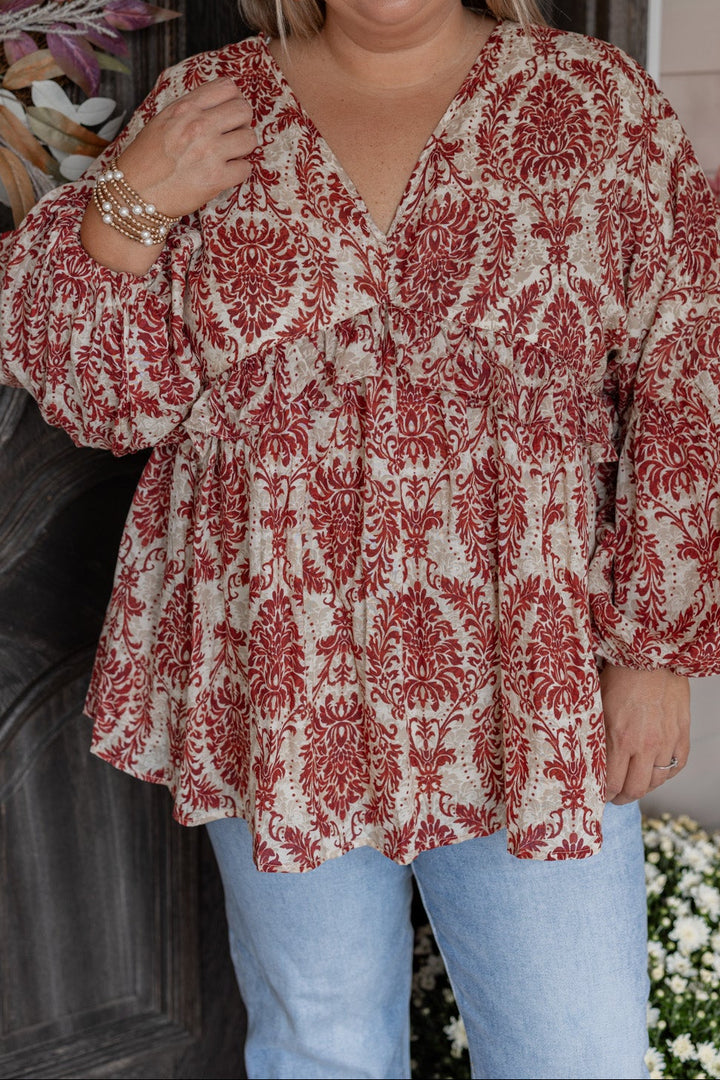 entro rust paisley babydoll top