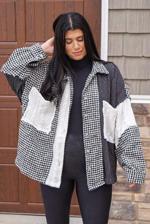 POL houndstooth sweater shacket