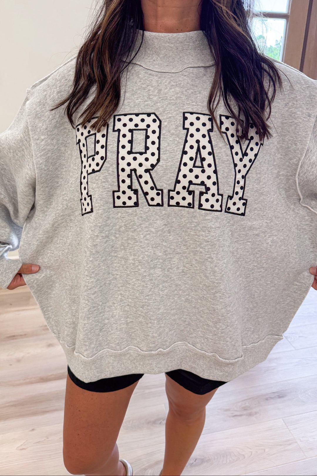 PRAY Polka Dot Grey Mock Neck Sweatshirt