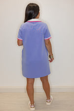 blue pink polo preppy shirt dress