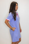 blue pink polo preppy shirt dress
