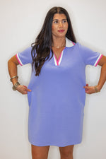 blue pink polo preppy shirt dress