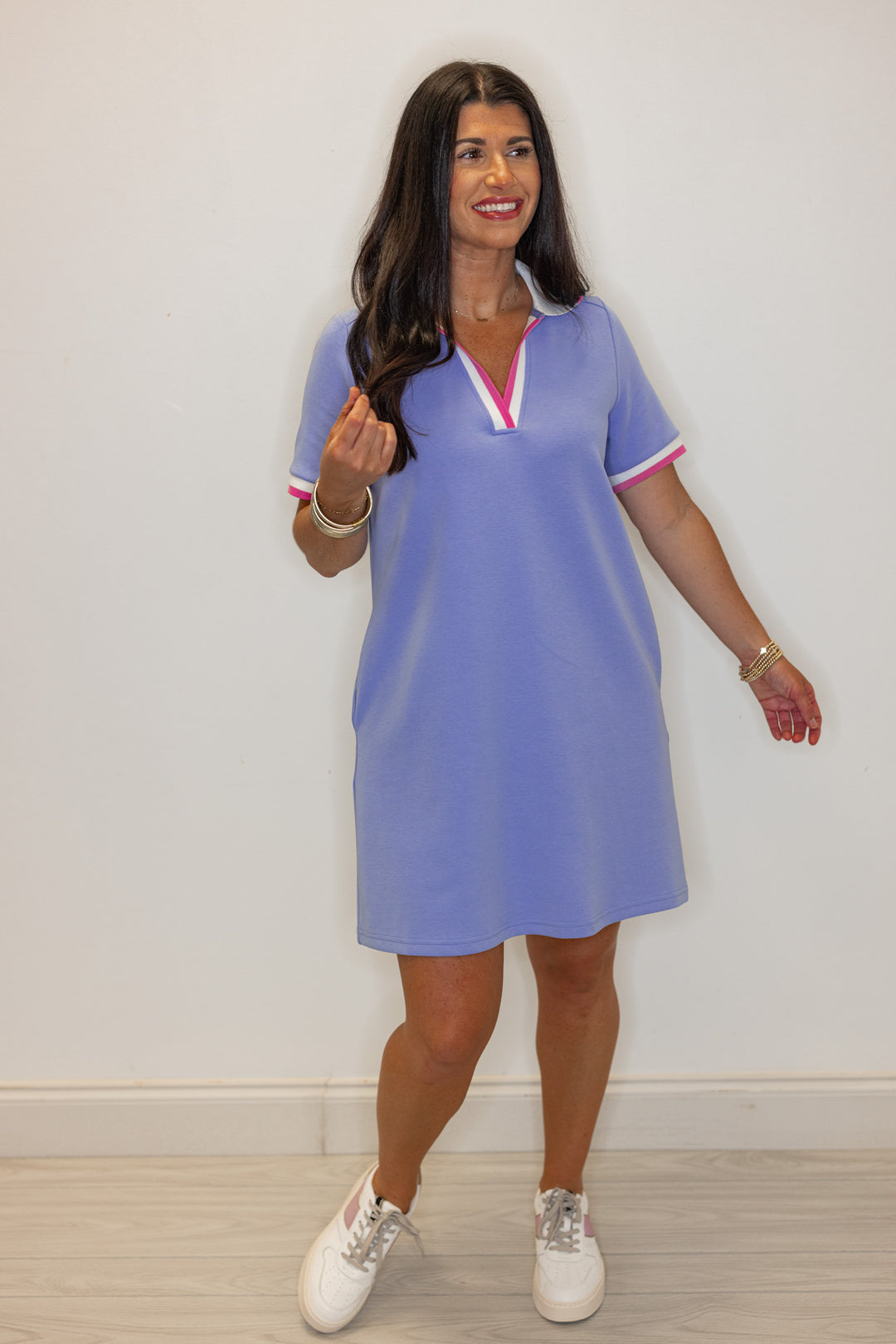 Blue Polo Dress With Pink And White Trim | Purple Door | Commerce GA Medium Blue Polo Dress With Pink And White Trim | Purple Door | Commerce GA Medium