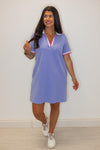 blue pink polo preppy shirt dress
