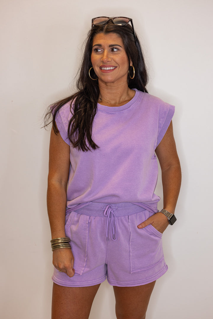 cotton lavender casual shorts set