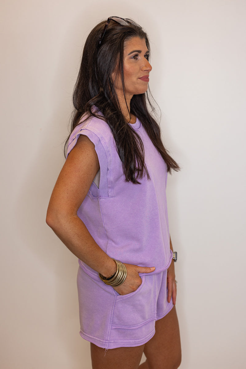 cotton lavender casual shorts set