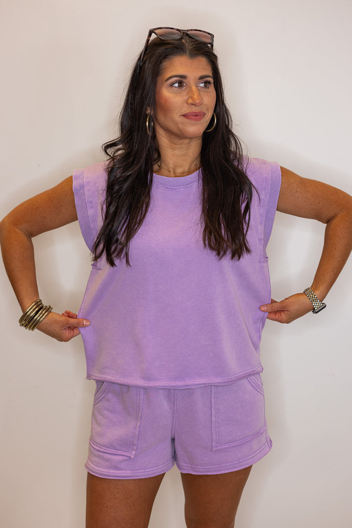 cotton lavender casual shorts set
