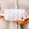floral fancy blue quilted cosmetic case pouch