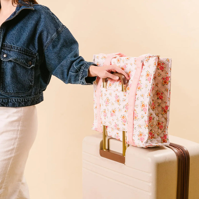 quilted tote bag airport approved floral