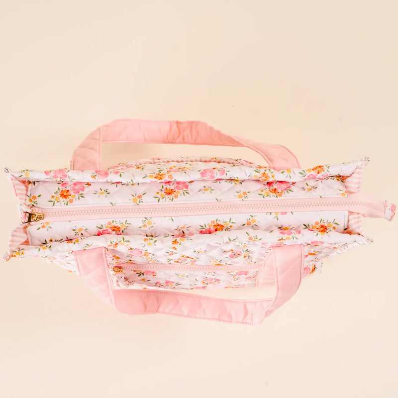 quilted tote bag airport approved floral