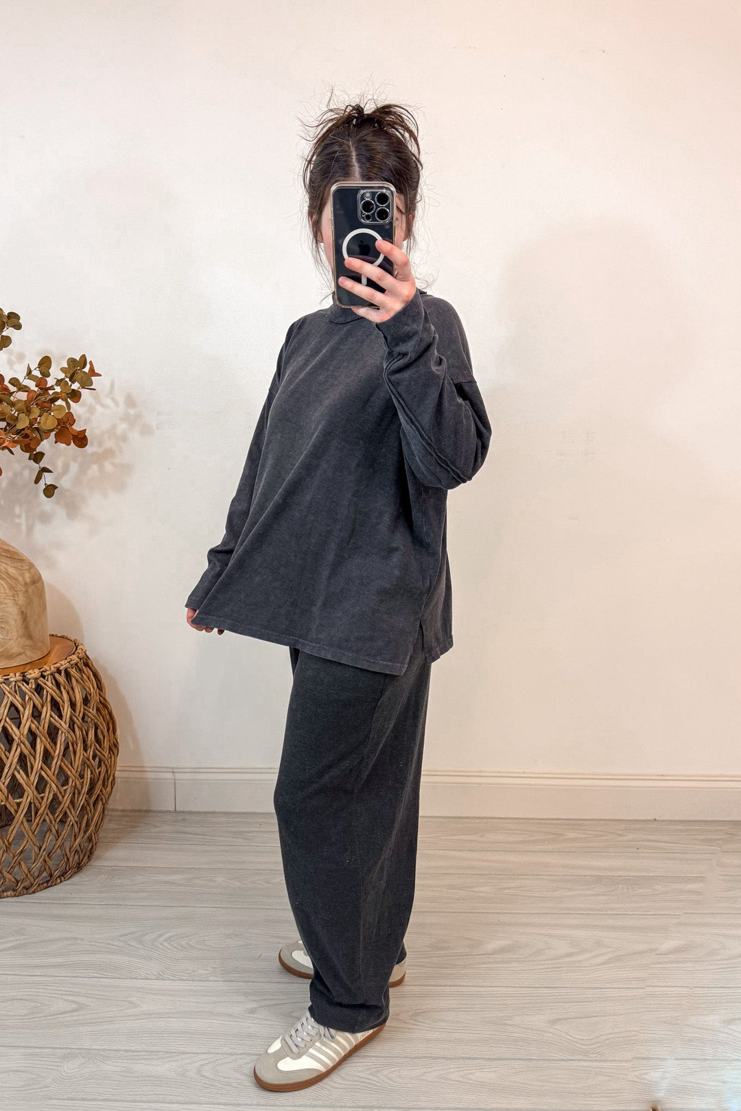 rae mode black mock neck matching pants set width