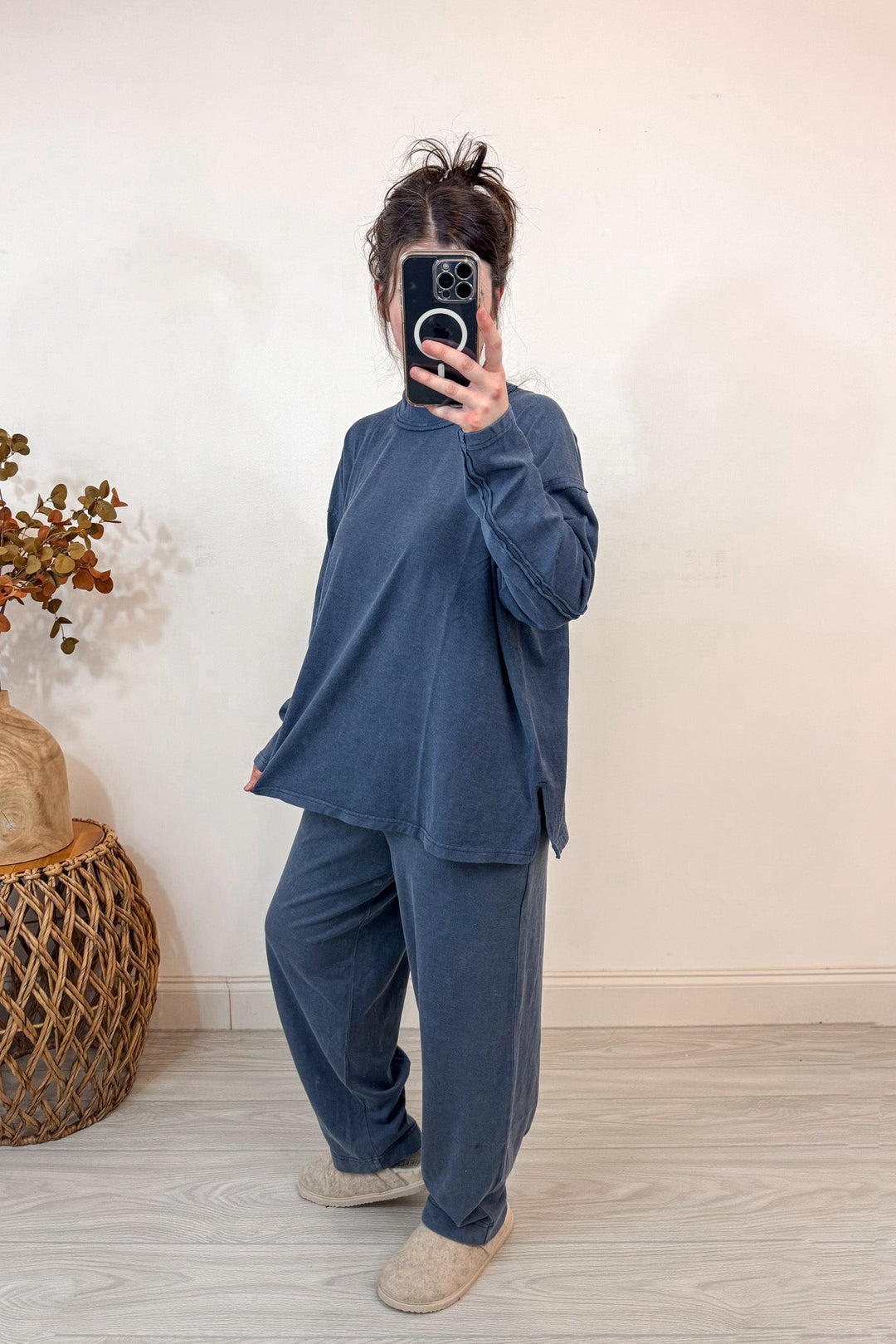 rae mode blue mock neck matching pants set top