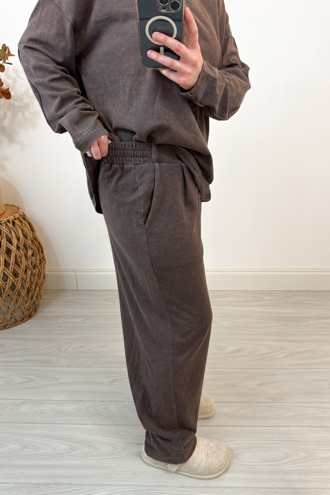 rae mode espresso brown mock neck matching pants set waistband