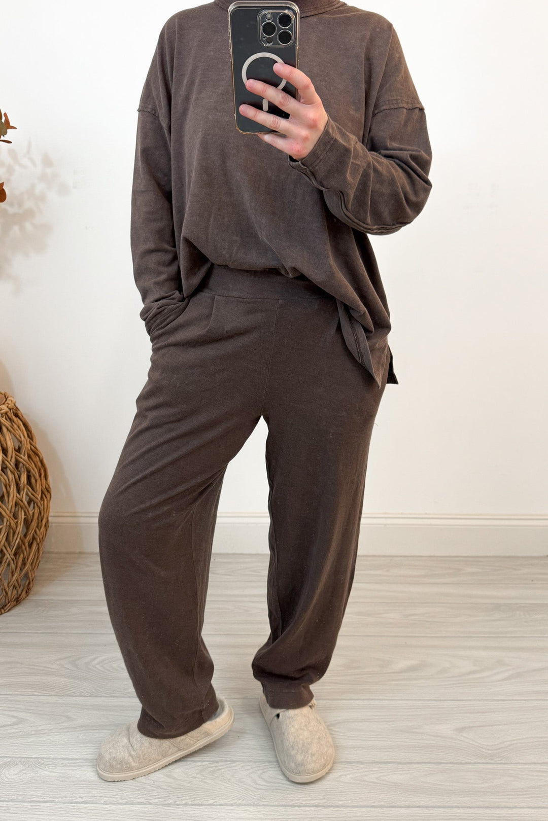 rae mode espresso brown mock neck matching pants set details