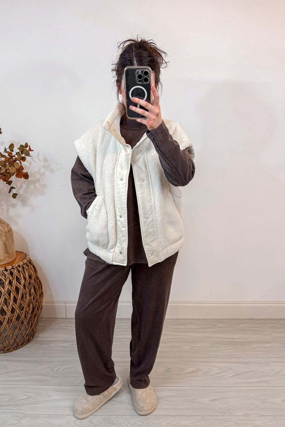 rae mode espresso brown mock neck matching pants set vest