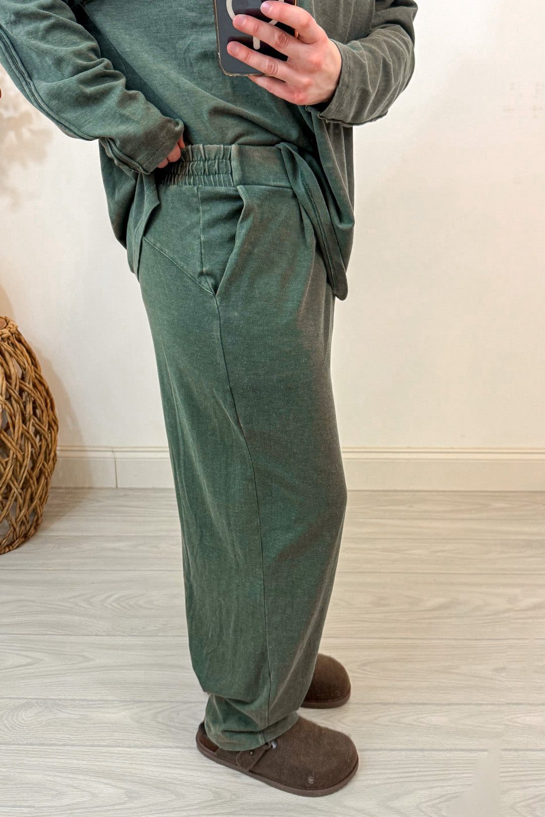 rae mode forest green mock neck matching pants set waistband