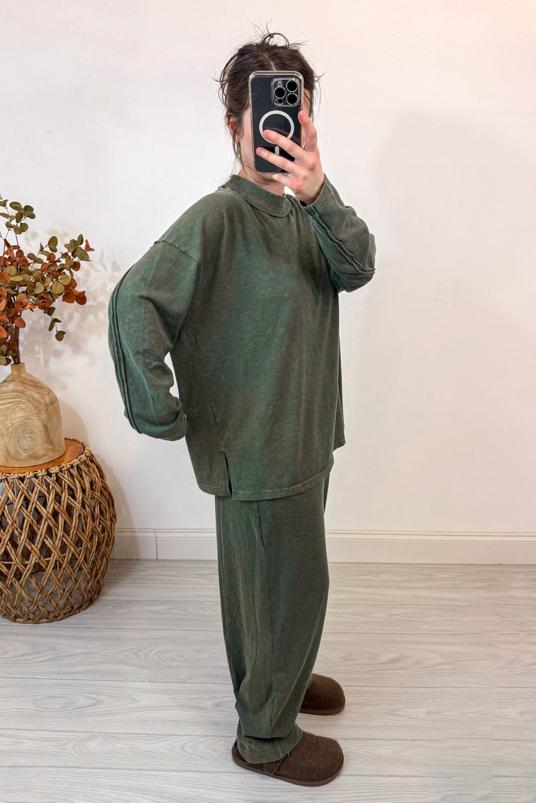 rae mode forest green mock neck matching pants set