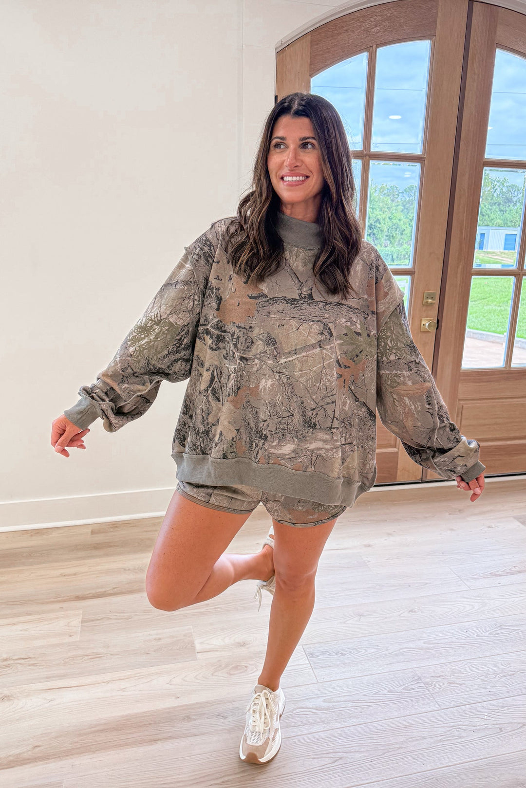 camouflage print Terry knit lounge shorts