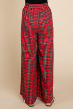 Jodifl Red and green plaid wide leg flannel palazzo pants